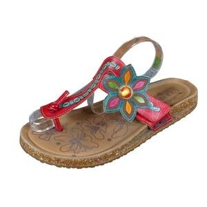 Spring Step L'Artiste Akati Women Shoe Sandal 39 Summer Red Leather Floral Slide